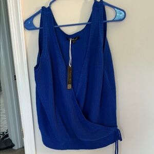 Vici Blue Sleeveless Wrap Sweater
